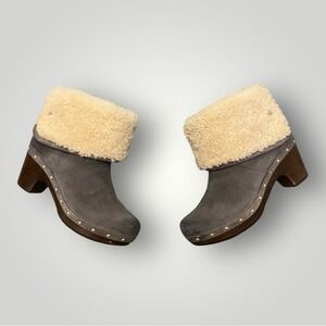 UGG Australia Thomsen 3204 Grey Suede Shearling Clog Ankle Boots Womens 7